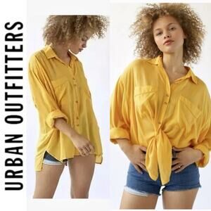 UO Kenny Yellow Semi Sheer Oversized Button Down Blouse Sz: M